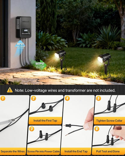6W 700LM Low Voltage Landscape Lighting, 12V AC/DC 3000K Warm White LED Low Voltage Landscape Lights, IP65 Waterproof Outdoor Spotlights with Connectors for Garden Tree Yard 10Pack W01SLP1006