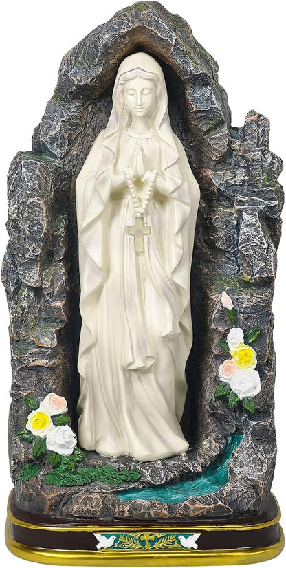 Solar Virgin Mary Garden Statue 18.7" H - Outdoor Blessed Mother Sculpture with Warm Light, Hand Painted Resin Religious Decor for Yard Patio Entryway, Catholic Gift for Mom Women