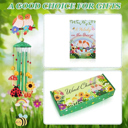Bird Wind Chimes for Outside Colorful Metal Garden Decor with Rainbow Bee Butterfly Ladybug Sunflower Outdoor Hanging Wind Chime for Patio Porch Yard Art Gift