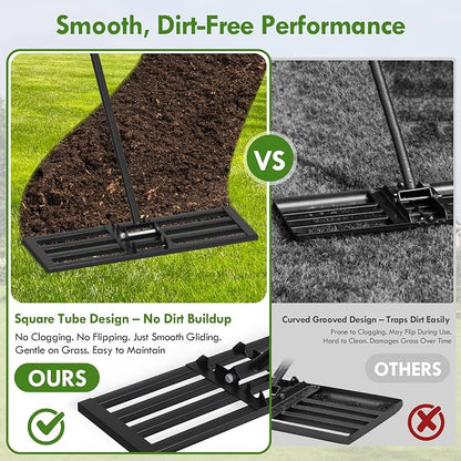 Seeutek Lawn Leveling Rake, 35" x 10" Heavy Duty Ground Leveler | with 0-180° Adjustable Handle, 6.5FT Steel Handle Lawn Leveler for Yard Garden Golf, Ease Level Soil Sand Dirt Surface