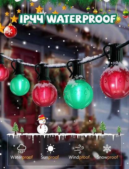 G40 LED Outdoor Christmas String Lights, 25FT Hanging Globe String Light | 25+2 Shatterproof Frosted Red Green Lights, Connectable, Waterproof Patio Lights for Balcony Pergola Decor, Green Wire