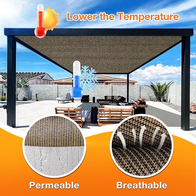 Artpuch Outdoor Pergola Shade Cover 6x14 FT Sun Shade Cloth with Grommets Mocha 90% UV Protection Canopy Patio Privacy Screen (Customized Available)