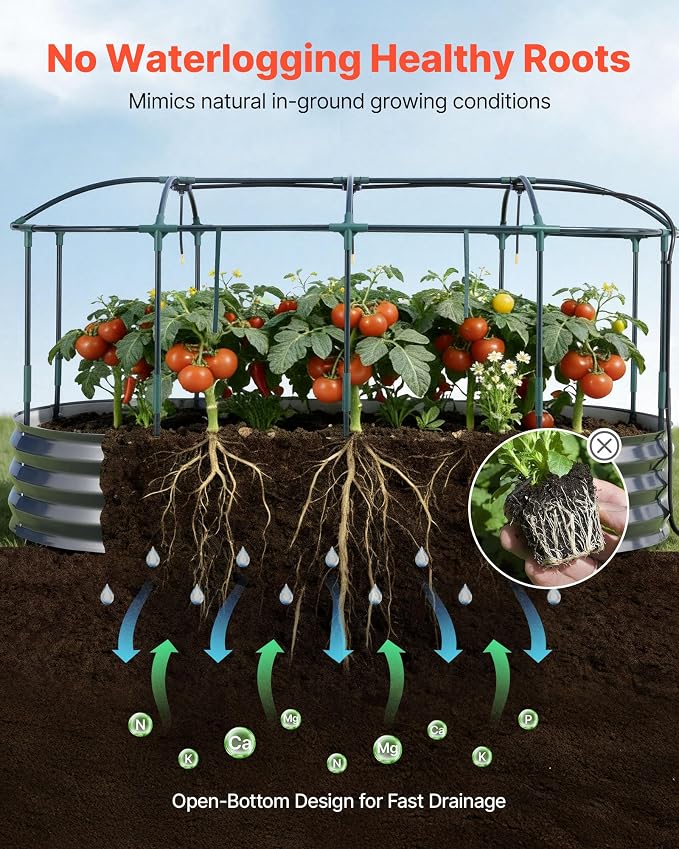 VEVOR 6x3x1FT Metal Raised Garden Bed Kit with Self Watering System and Mesh Cover, Oval Outdoor Galvanized Planter Raised Beds for Gardening Planting Flowers Fruits Vegetables