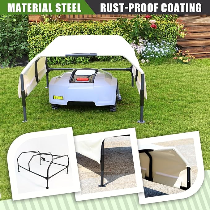 Robot Mower Garage, Rainproof UV-Proof Shelter for All Mowers | Thickened 600D Oxford fabric | Rust-proof steel frame | 35.5×29×17in | Fits Lymow, Segway, Mammotion, Husqvarna, WORX & more
