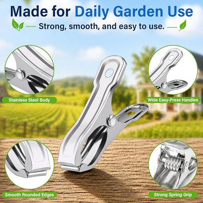 50 Pcs Garden Clamp, Stainless Steel Metal Clip for Garden Netting | Garden Clips for Netting, Greenhouse Clip with Strong Grip, Heavy Duty Clamp, Outdoor Clip for Shade Cloth, Laundry, Fabric