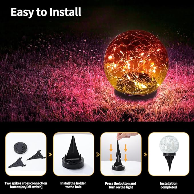JKIMK Solar Globe Lights Outdoor Waterproof-Solar Balls for Garden-Cracked Glass Ball Lights Outdoor-Solar Orbs for Outside-Decorations for Patio and Yard Lawn Backyard Decor