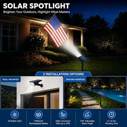 T-SUNUS Solar Spot Lights Outdoor 20 LED Landscape Lights 6000K Cool White, 2-in-1 Waterproof IP65 for Yard Garden Flag Tree Pathway Driveway Patio Halloween Christmas, Dusk to Dawn, 4 Pack