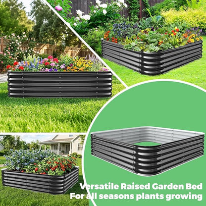 Black Painted Galvanized Raised Garden Bed, Garden Planter Bed Outdoor, Heavy Duty Rustproof Steel Raised Bed Kit for Gardening Vegetables Fruits Flowers Grow (Black, 4x4x1.5ft)