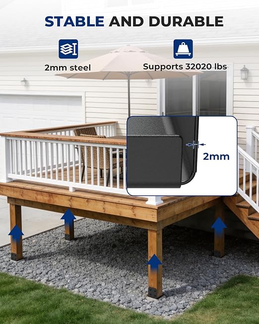 Post Base Anchor for 10x10 Wood - 2 Pack, 1-Inch Standoff, Black - Deck, Pergola, Patio Cover Brackets for Concrete Mounting