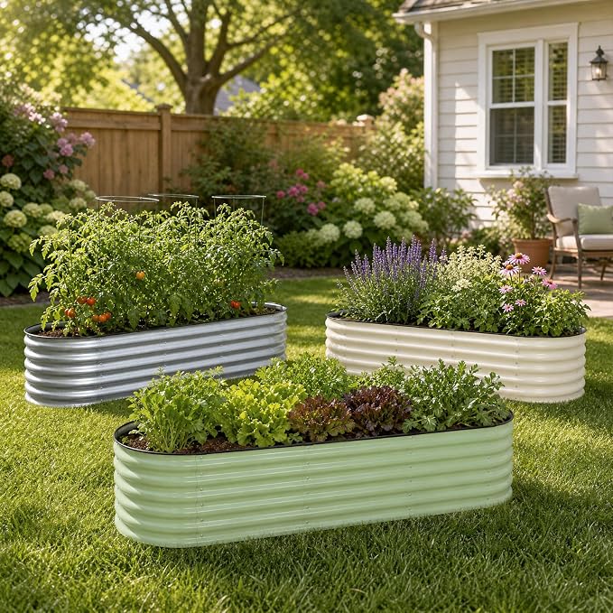Aoodor 17" Tall Oval Galvanized Raised Garden Bed Kit, 6-in-1 Large Metal Outdoor Planter Box for Vegetables, Flowers, and Herbs, 7.5 x 2.3 x 1.5 Ft, Color