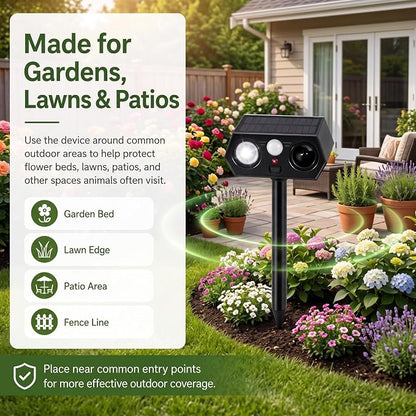 2026 Solar Ultrasonic Animal Repeller Outdoor, Deer Repellent Devices with Motion Sensor & LED Flashing Light, Cat Deterrent for Yard, Garden, Lawn, Rabbit, Squirrel, Raccoon, Dog, 2 Pack Black