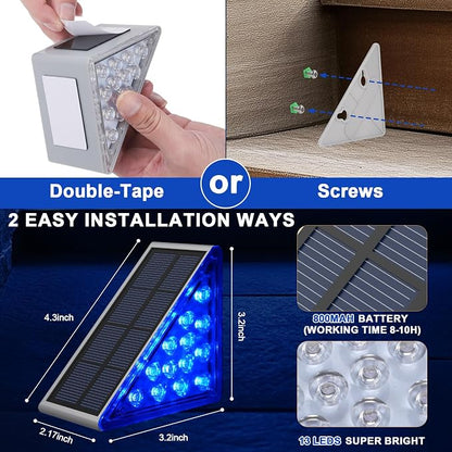 AUDLES 12 Pack Solar Stair Lights, Outdoor Step Lights with Waterproof IP67, Blue Color LED Solar Light for Outside Light Decor for Stair, Deck, Front Step, Front Porch, Patio and Backyard