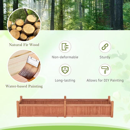 HAPPYGRILL Raised Garden Bed, Wood Elevated Flower Box with 8 Drain Holes, Liner, for Flowers, Vegetables, Herbs, Fruits, Outdoor Planter Box for Backyard, Garden, Lawn, 89" x 23.5" x 16"