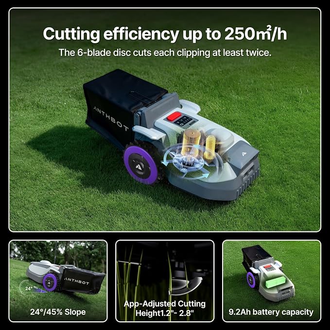 ANTHBOT N8 Robotic Lawn Mower with Sweeper, RTK+NRTK 1/2 Acre, 4-in-1 Mowing and Grass Collection System, Automatic Targeted Dumping 23L Large-Capacity Leaf Collection Bin, 45% Slope, App Control