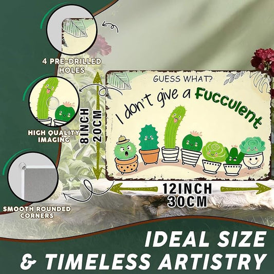 PEACHGARDEN Garden Decor Succulent Metal Sign I Don't Give A Succulent Wall Art Decor Funny Signs for Home Garden Greenhouse Outdoor Yard 8x12 inch