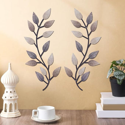 Zhengmy 2 Pieces Metal Tree Leaf Wall Decor Vine Olive Branch Leaf Wall Art Living Room, Hallway Wall Decor Outdoor Decoration(Vintage Brown)