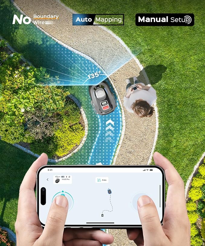 YARDCARE N1600 PRO Wireless Robotic Lawn Mower, RTK & Vision Navigation, Up to 0.4 Acre Coverage, Smart App Control, Multi-Zone Mapping, Systematic Mowing Robot