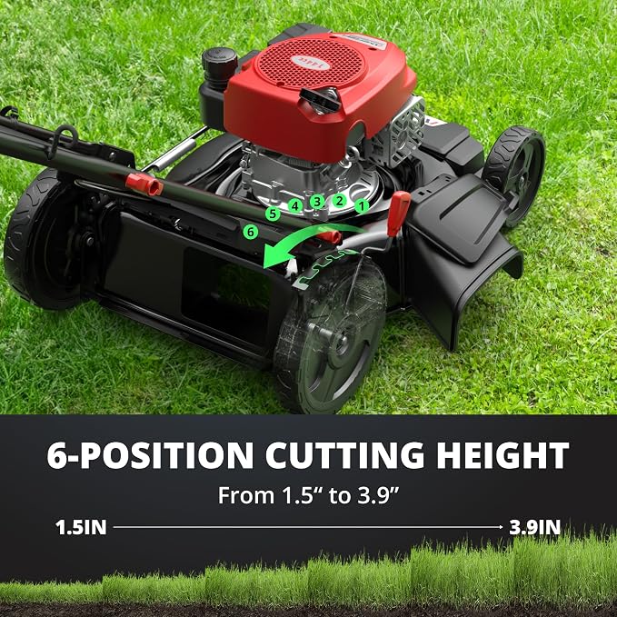 AMERISUN 21" Gas Lawn Mower, 144cc Engine, 2-in-1 Mulching & Side Discharge, 6-Position Height Adjustment, Foldable Handles for Lawn, Yard, and Garden Maintenance