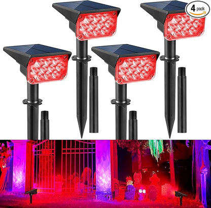 Solar Spot Lights Outdoor,20 LED Waterproof IP65 Solar Landscape Light Adjustable Panel Spotlights for Wall Tree Yard Garden Halloween Christmas Red Lights 4 Pack