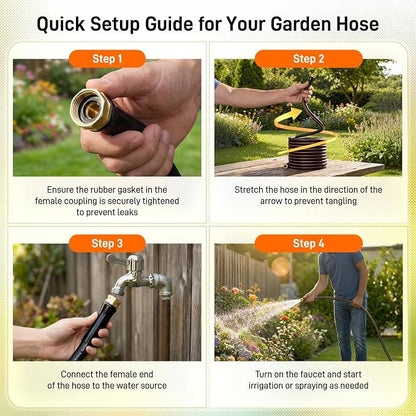 Garden Hose, 75ft 5/8" Heavy Duty Rubber Water Hose, 550 PSI Burst, 360° Anti-Kink Swivel Connectors, All-Weather Flexible, Leakproof 3/4" Brass Male to Female Fittings