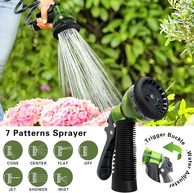 Coil Hose 10FT EVA Coil Garden Hose With 3/4'' Brass Connector Coiled Water Hose Lightweight And No Kink Includes 7 Patterns Spray Nozzle For Outdoors Lawn Watering Car Washing