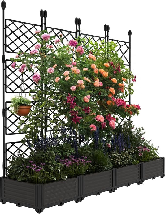 4PCS Planter Box WithTrellis,Planter Box for Climbing Plants/Vines,66x63In Garden Trellis,for Vegetables Flower, Planter Box for Backyard Patio Balcony