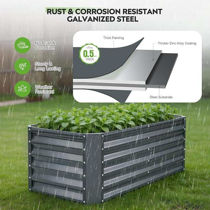 4×2×1.4ft Galvanized Raised Garden Bed Kit, Metal Planter Boxes Outdoor, High Raised Beds for Vegetables, Fruits, and Flowers - IronGrey