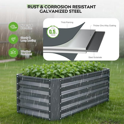 4×2×1.4ft Galvanized Raised Garden Bed Kit, Metal Planter Boxes Outdoor, High Raised Beds for Vegetables, Fruits, and Flowers - IronGrey