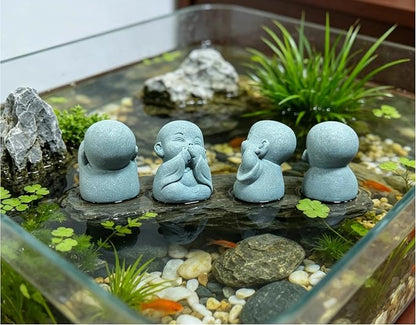 4-in-1 Mini Buddha Statue Set - See/Hear/Speak/Think No Evil, Zen Feng Shui Decor for Home, Aquarium, Garden, Office - Spiritual Resin Figurines with Blessing Amulet (Mini Laughing Buddha)