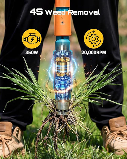 Seesii Electric Stand Up Weed Puller Tool with 2 x 2000mAh Batteries | 20V Battery Powered, Adjustable Handle, 3-Claw Steel Head, Dandelion Remover & Crabgrass Puller for Garden Lawn Yard