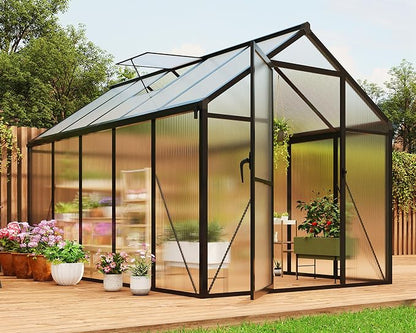 6x10 FT Greenhouse, Greenhouses for Outside, Polycarbonate Greenhouse with Aluminum Frame, Lockable Door and Ajustable Roof Vent for Backyard, Green Houses for Outside Garden Backyard, Patio