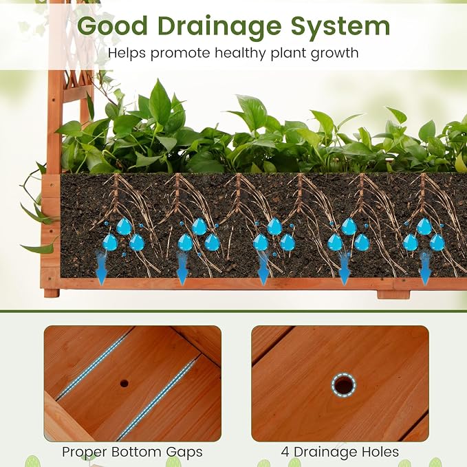 ORALNER Raised Garden Bed with Trellis, Wooden Planter Box with Climbing Frame, Outdoor Elevated Garden Box for Vegetables, Herbs, Flowers, Fruits (Extra Large)