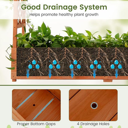 ORALNER Raised Garden Bed with Trellis, Wooden Planter Box with Climbing Frame, Outdoor Elevated Garden Box for Vegetables, Herbs, Flowers, Fruits (Extra Large)