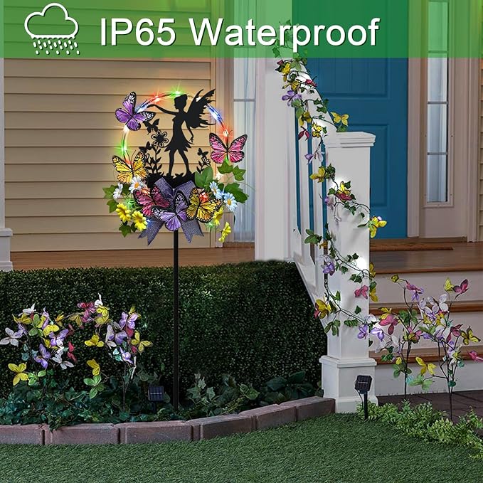 Solar Fairy Garden Decor, Silhouette Fairy with Butterflies Garden Stake,Waterproof for Outside,Walkway,Yard,Lawn,Patio