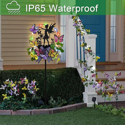 Solar Fairy Garden Decor, Silhouette Fairy with Butterflies Garden Stake,Waterproof for Outside,Walkway,Yard,Lawn,Patio