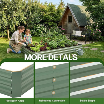 Aoodor 4 x 2 x 1 ft Outdoor Raised Garden Bed, Reinforced Galvanized Steel Planter Box for Vegetables, Flowers,Fruits and Herbs