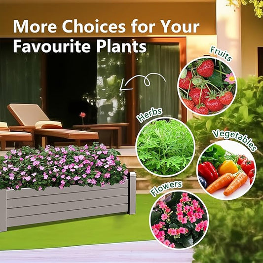 PatioZen Raised Garden Bed, 21 Gallon Self-Watering Outdoor Raised Planter Box with Drainage Plug and Gauge for Vegetables, Flowers and Herbs, Durable Rustproof Resin for Backyard Patio Porch (Grey)