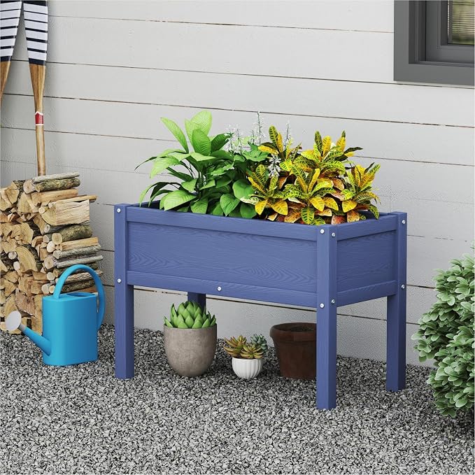 Small HDPE Raised Garden Bed, Elevated Planter Box with Legs, Outdoor All-Weather Planter Raised Beds for Seeds, Herbs, Flowers, Vegetables (Navy Blue)