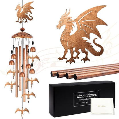 Dragon Wind Chimes for Outside, Fantasy Gifts for Men Women Metal Windchimes Outdoors, Medieval Dragon Home Garden Patio Yard Decor