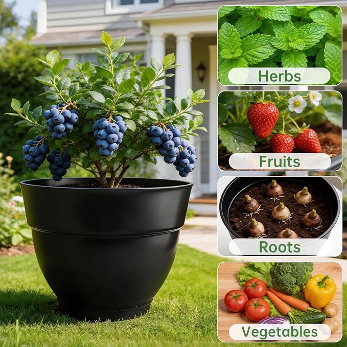 RooTrimmer 4 Pack 16 Inch Plant Pots with Drainage Holes for Indoor Outdoor | Lightweight Durable Planters for Medium&Large Plants,Modern Plastic Flower Pots for Houseplants,Patio,Garden & Balcony