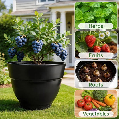 RooTrimmer 4 Pack 16 Inch Plant Pots with Drainage Holes for Indoor Outdoor | Lightweight Durable Planters for Medium&Large Plants,Modern Plastic Flower Pots for Houseplants,Patio,Garden & Balcony