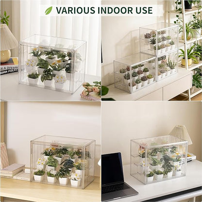 Mini Greenhouse Indoor with Magnetic Door, M-4tier-2pcs | Retains Warmth & Moisture, Durable Construction, Magnetic Door, Adjustable Dividers Fit Different Plants, Tool-Free Assembly