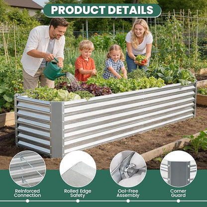G GOOD GAIN 8x2x2 ft Galvanized Raised Garden Bed Kit, Large Metal Planter Box Outdoor for Vegetables, Flowers, Herbs, 240 Gallon Capacity Deep Root Design, Silver