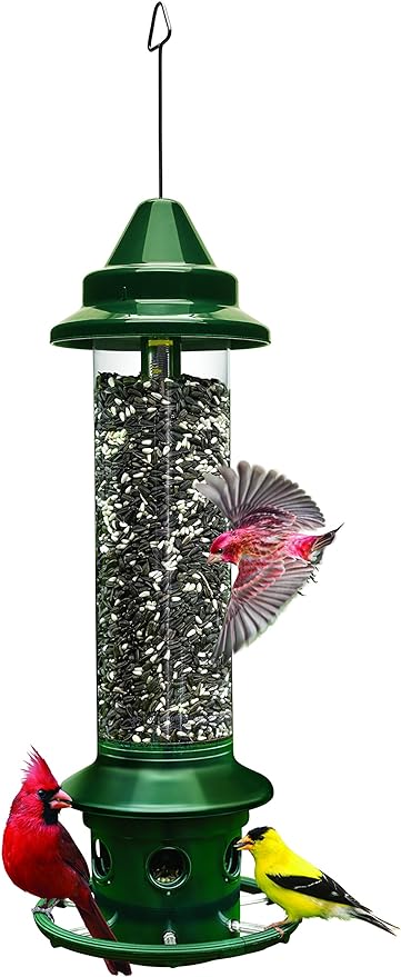 Squirrel Buster Plus Squirrel-proof Bird Feeder w/Cardinal Ring and 6 Feeding Ports, 5.1-pound Seed Capacity, Adjustable, Pole-mountable (POLE ADAPTOR SOLD SEPARATELY), Green | Squirrel-Proof Weight-Activated Shroud, Cardinal Ring, 6 Ports, 5.1 Lb Capa...