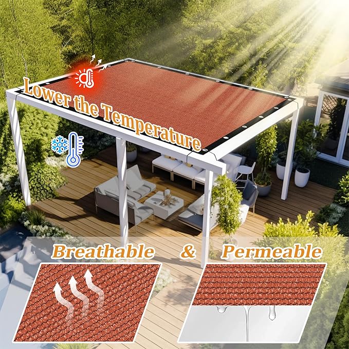 Shade&Beyond Customized Size 6' X 8' Shade Cloth with Grommets, 90% UV Protection UV Protection Mesh Tarp Sun Screens for Patio GN01, Rust Red