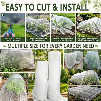 6.5x12Ft Garden Netting, Fine Mesh Insect Netting for Plant Protection, Mosquito Bug Bird Barrier Mesh Cover for Vegetables Fruits Flowers Raised Beds