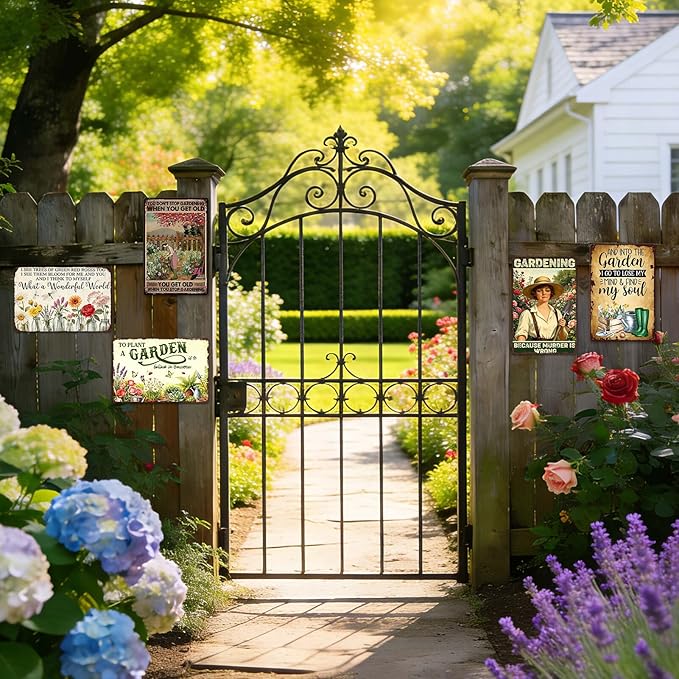 Garden Signs for Outside Gardening Wall Art Decor Funny Garden Metal Tin Sign Decorative Outdoor Gardening Gifts for Women Vintage What A Wonderful World Tin Sign Dragonfly Decor for Farm Home 8x12 In
