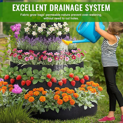 6 Tiered Strawberry Planter for Outdoor Plants, 47 Inch Heavy Duty Strawberry Tower Planter Grow Bags, Breathable Non Woven Fabric Raised Garden Bed for Vegetables Flower Herbs Gardening