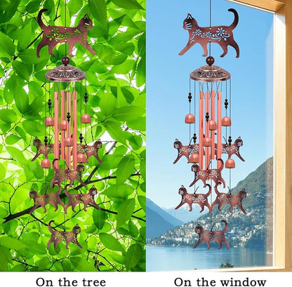 Outdoor Cat Wind Chimes, Gifts for Mom & Grandma & Woman & Family & Neighbor, Cats Decoration for Home,Garden,Balconies,Room,Patio,Indoor, Mobile Wind Catcher, Memorial Windchime, Blessing Wind Bells