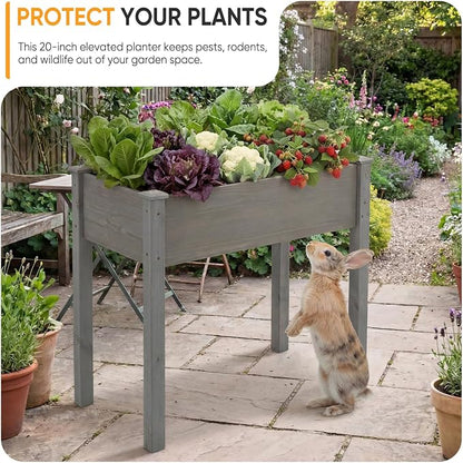 NEWBULIG Raised Garden Bed Wood 34x18x30in, Elevated Wood Planter Box Stand with Legs for Outdoors Balcony Backyard, Raised Garden Bed for Planting Herbs Flowers Vegetables, Grey